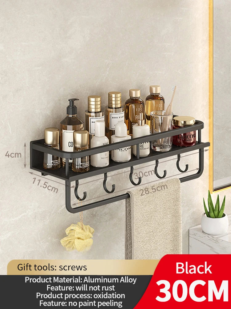50CM/60CM Aluminum Bathroom Shelf Shelves Shampoo Makeup Storage Holder Kitchen Organizer Wall Mounted Rack Access