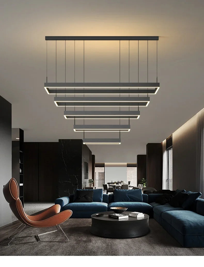 Nordic Square Led Ceiling Chandelier Dimmable for Dining Living Room Center Table Bedroom Pendant Light Minimalist Decor Fixture