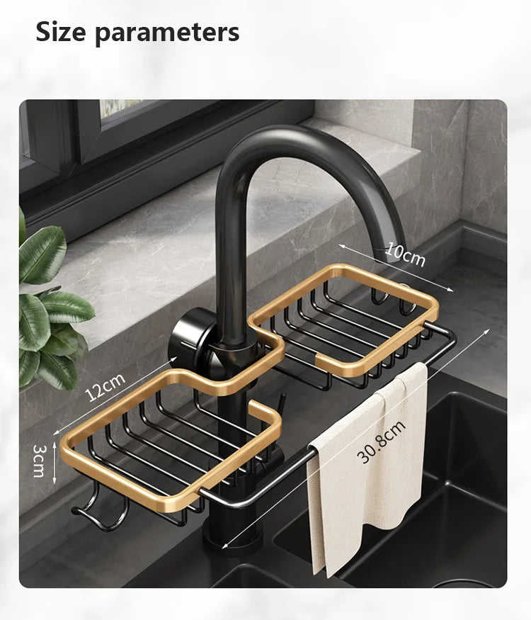 Kitchen Space Aluminum Sink Drain Rack Sponge Storage Faucet Holder Soap Drainer Shelf Basket Organizer Bathroom Accessories