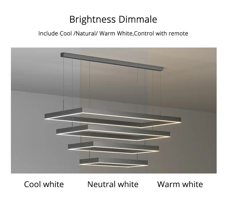 Nordic Square Led Ceiling Chandelier Dimmable for Dining Living Room Center Table Bedroom Pendant Light Minimalist Decor Fixture