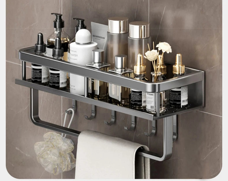 50CM/60CM Aluminum Bathroom Shelf Shelves Shampoo Makeup Storage Holder Kitchen Organizer Wall Mounted Rack Access