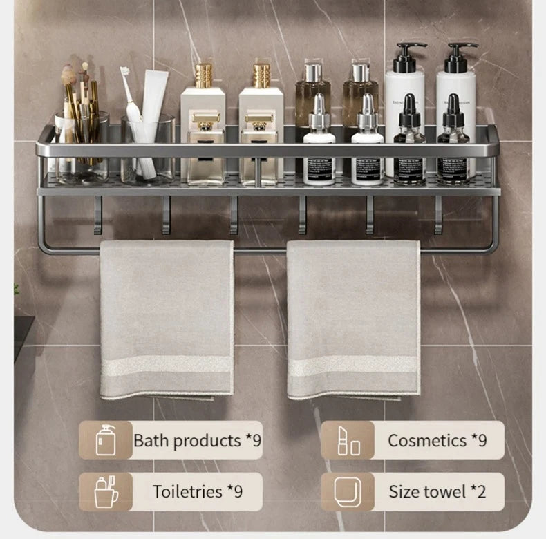 50CM/60CM Aluminum Bathroom Shelf Shelves Shampoo Makeup Storage Holder Kitchen Organizer Wall Mounted Rack Access