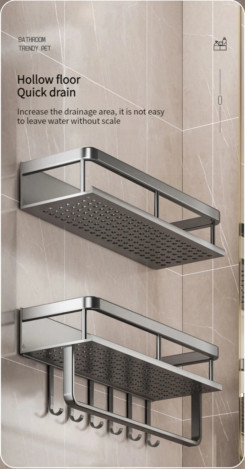 50CM/60CM Aluminum Bathroom Shelf Shelves Shampoo Makeup Storage Holder Kitchen Organizer Wall Mounted Rack Access