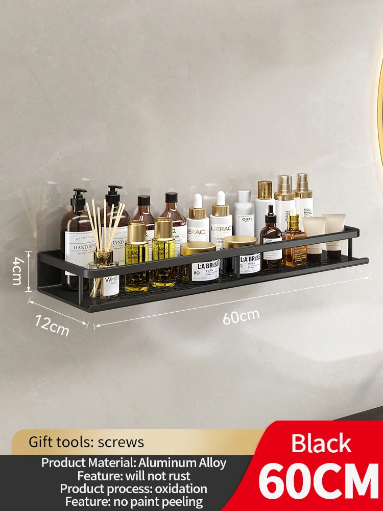 50CM/60CM Aluminum Bathroom Shelf Shelves Shampoo Makeup Storage Holder Kitchen Organizer Wall Mounted Rack Access