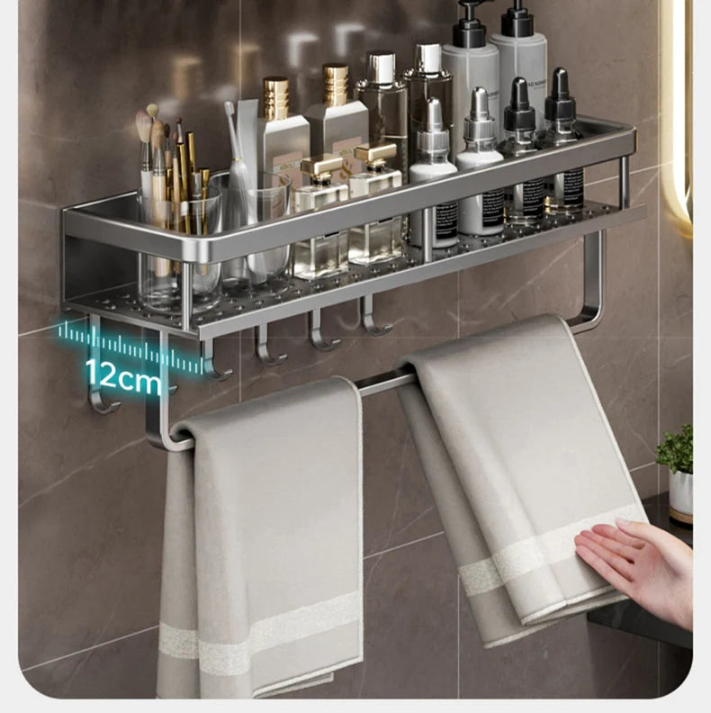 50CM/60CM Aluminum Bathroom Shelf Shelves Shampoo Makeup Storage Holder Kitchen Organizer Wall Mounted Rack Access