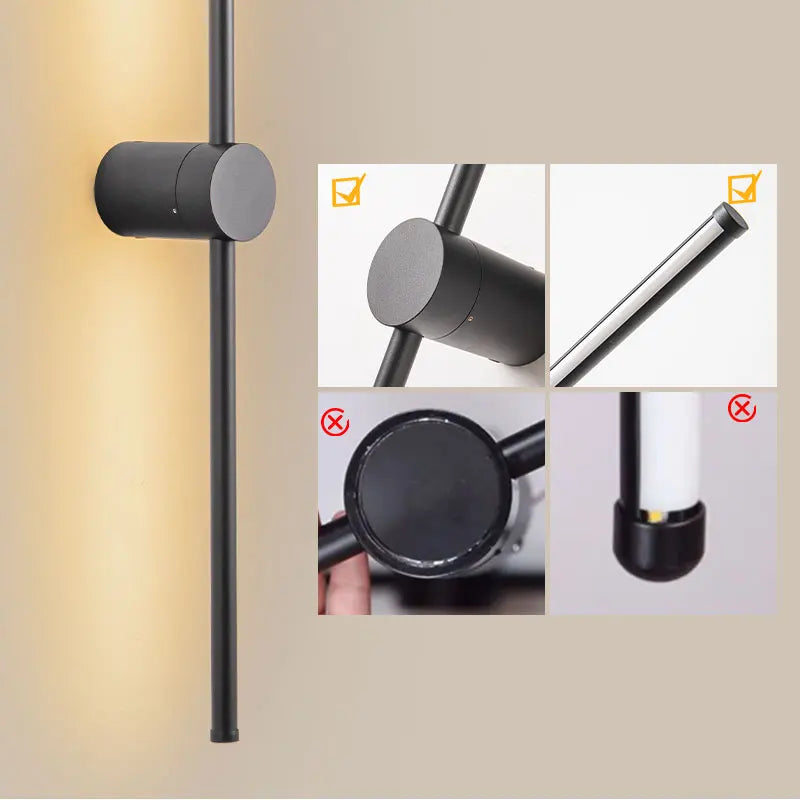 Indoor 360° Rotatable LED Wall Lamps with EU/US Plug Switch for Bedroom TV Background Long Strip Black Copper LED Wall Lights