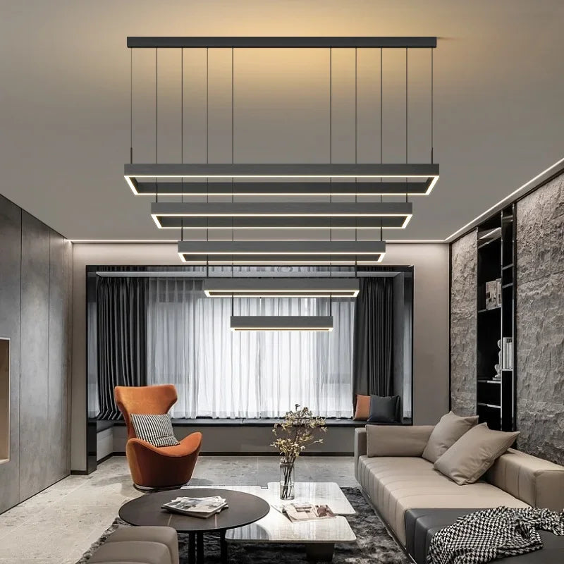 Nordic Square Led Ceiling Chandelier Dimmable for Dining Living Room Center Table Bedroom Pendant Light Minimalist Decor Fixture