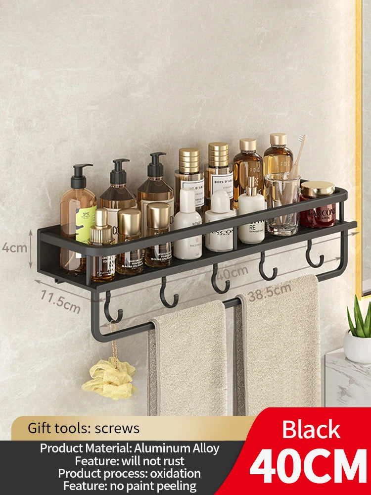 50CM/60CM Aluminum Bathroom Shelf Shelves Shampoo Makeup Storage Holder Kitchen Organizer Wall Mounted Rack Access