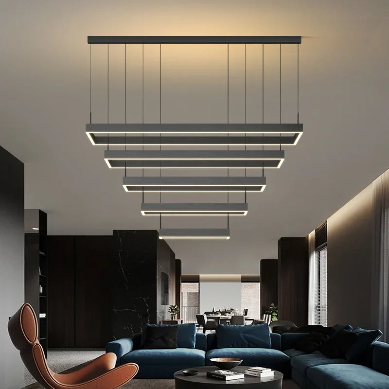 Nordic Square Led Ceiling Chandelier Dimmable for Dining Living Room Center Table Bedroom Pendant Light Minimalist Decor Fixture