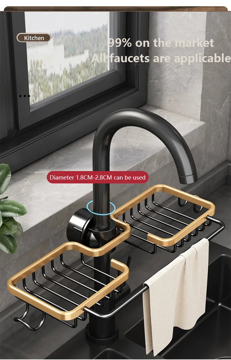 Kitchen Space Aluminum Sink Drain Rack Sponge Storage Faucet Holder Soap Drainer Shelf Basket Organizer Bathroom Accessories