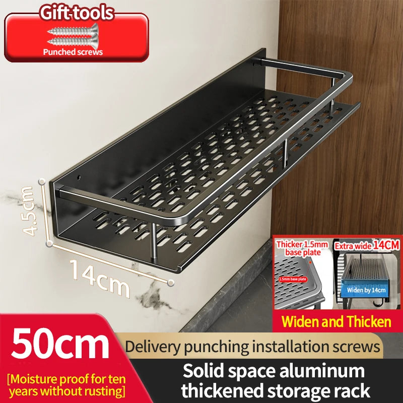 50CM/60CM Aluminum Bathroom Shelf Shelves Shampoo Makeup Storage Holder Kitchen Organizer Wall Mounted Rack Access