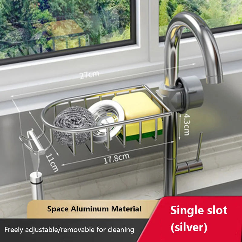 Kitchen Space Aluminum Sink Drain Rack Sponge Storage Faucet Holder Soap Drainer Shelf Basket Organizer Bathroom Accessories