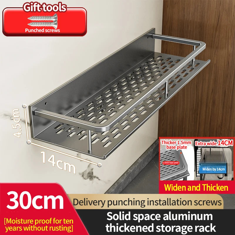 50CM/60CM Aluminum Bathroom Shelf Shelves Shampoo Makeup Storage Holder Kitchen Organizer Wall Mounted Rack Access