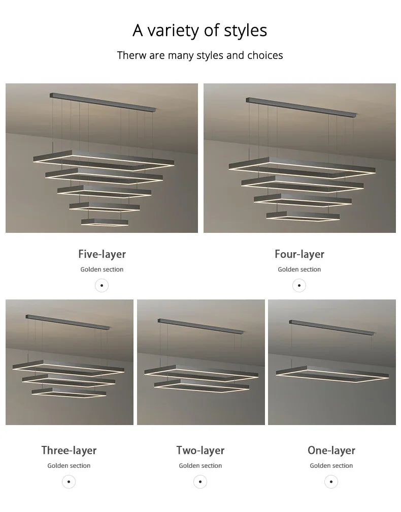 Nordic Square Led Ceiling Chandelier Dimmable for Dining Living Room Center Table Bedroom Pendant Light Minimalist Decor Fixture