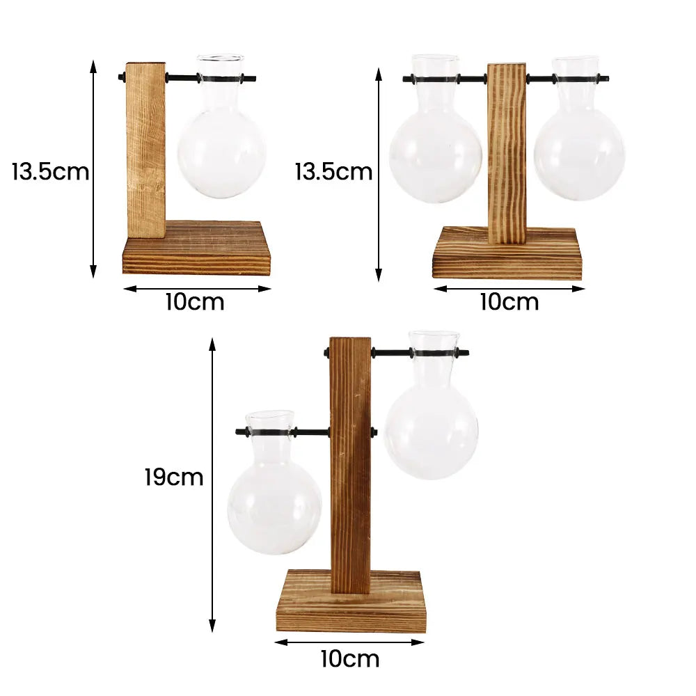 Glass Bulb Vase with Wooden Stand - EazerHome