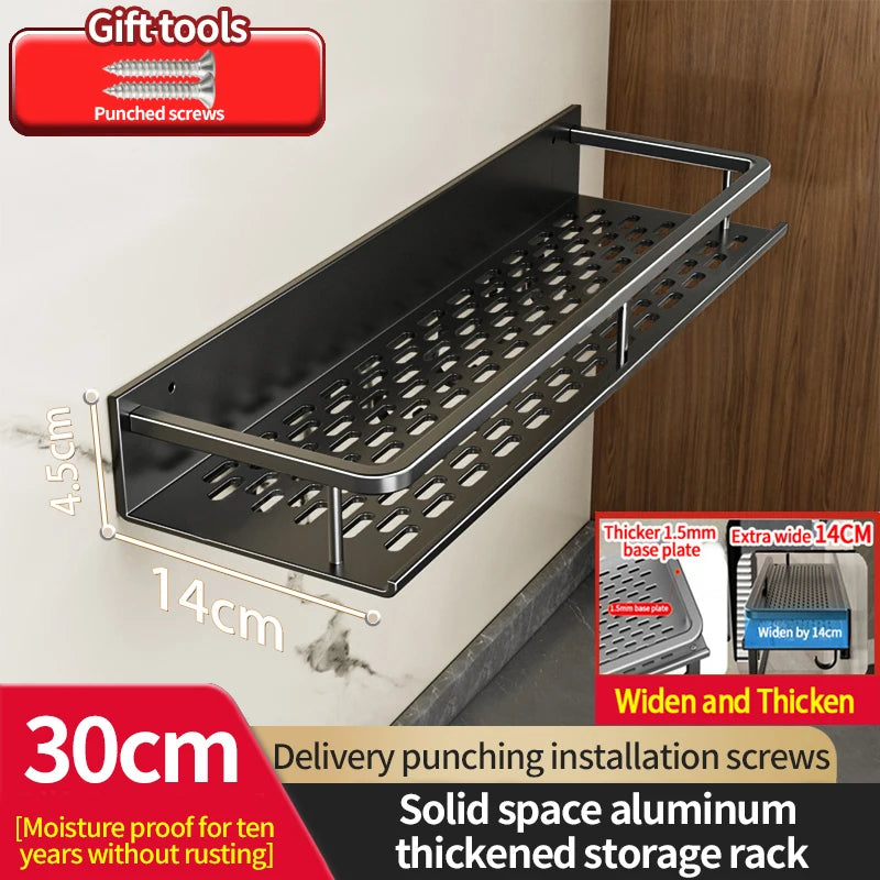 50CM/60CM Aluminum Bathroom Shelf Shelves Shampoo Makeup Storage Holder Kitchen Organizer Wall Mounted Rack Access